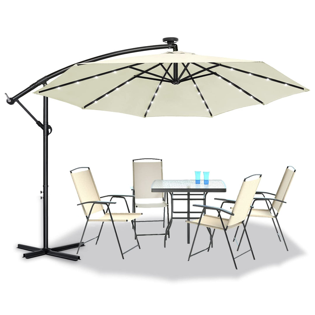 ACXIN Alu Sonnenschirme Ø350cm mit Solar LED Beleuchtung Ampelschirm mit Kurbelvorrichtung Höhenvers