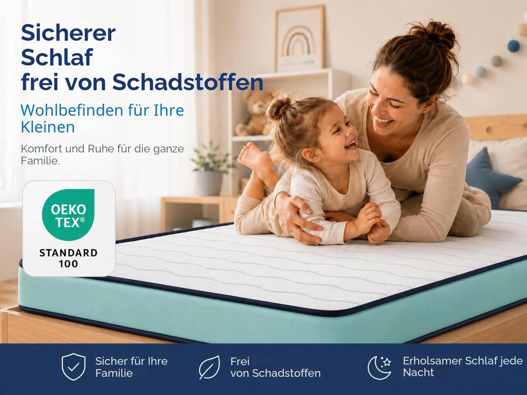 KINDERMATRATZE 80x160 - HÖHE 14 cm Promo KONFORT - H2 - Abnehmbar, ergonomisch und wirtschaftlich -