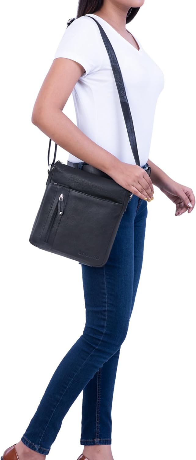 STILORD 'Brady' Messenger Bag Leder Schwarz klein Umhängetasche Schultertasche für iPad 10,1 Zoll Ta