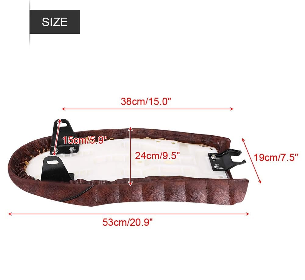 Hlyjoon Motorrad Sitz PU Leder Vintage Cafe Racer Sitz Motorrad Flach Sattelkissen mit Montagehalter