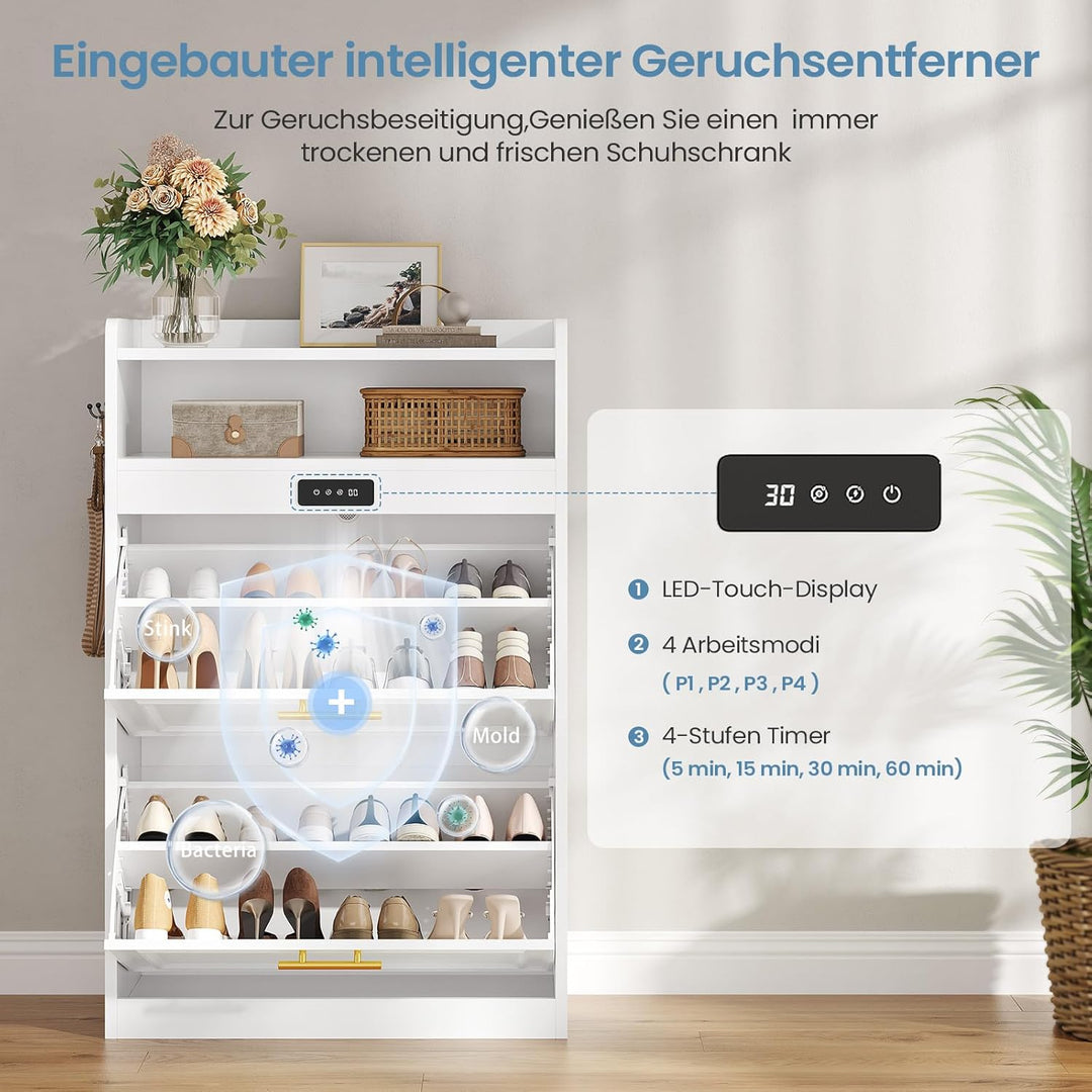 Brinlawb Schuhschrank mit Integrierter Geruchsentferner, Weiss Schuhkipper mit 2 Klappen, Schuhkommo