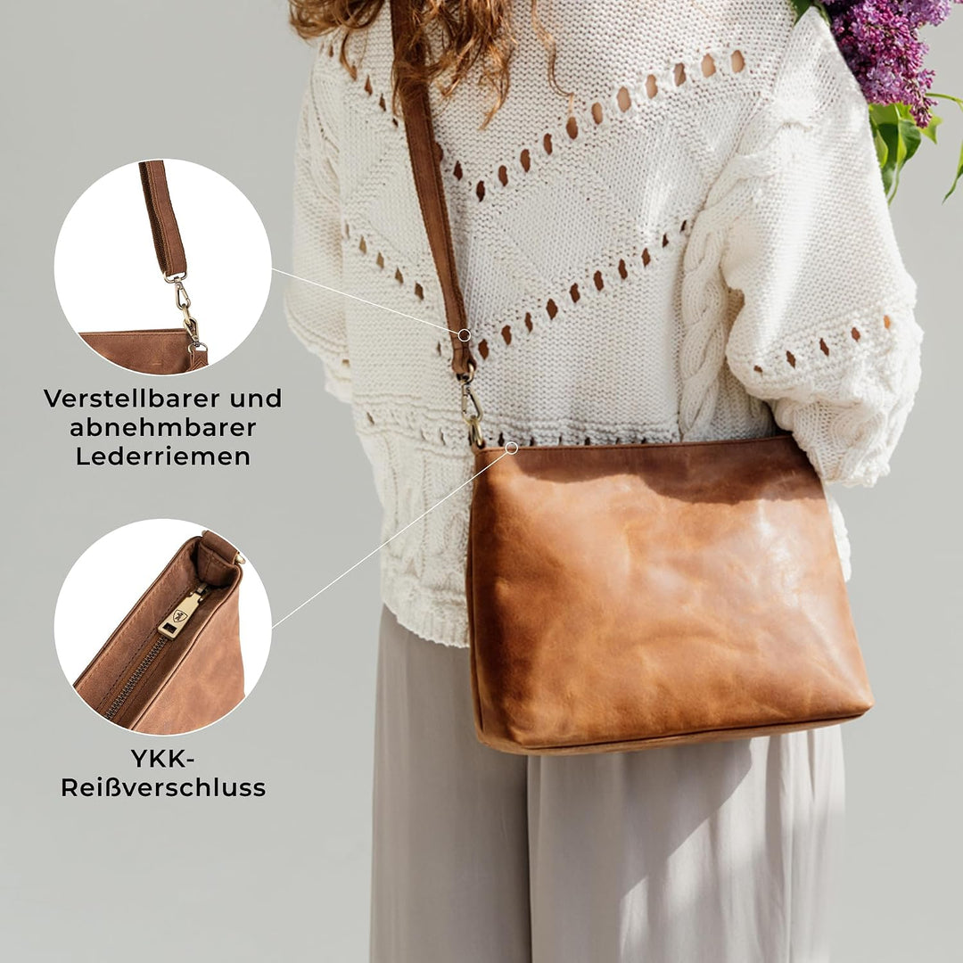 Berliner Bags Vintage Umhängetasche Marbella M, Grosse Schultertasche Crossbody Bag aus Leder, Handt