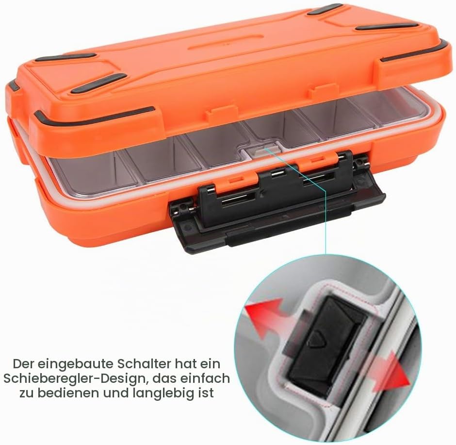 Wasserdichter Organizer für Angelgeräte mit Doppelseitigen Fächern für Köder, Haken und Zubehör. Dic