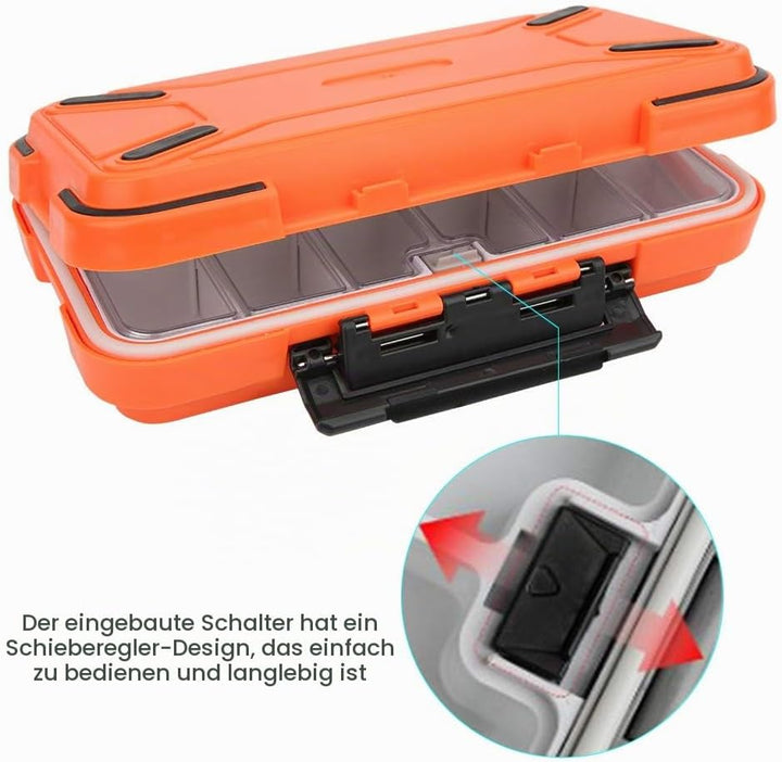 Wasserdichter Organizer für Angelgeräte mit Doppelseitigen Fächern für Köder, Haken und Zubehör. Dic