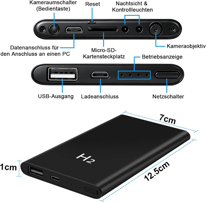Mini-Videokamera, 2-in-1-Minikamera mit 5000-mAh-Powerbank | HD-1080p-Powerbank-Mini-Mikrokamera mit