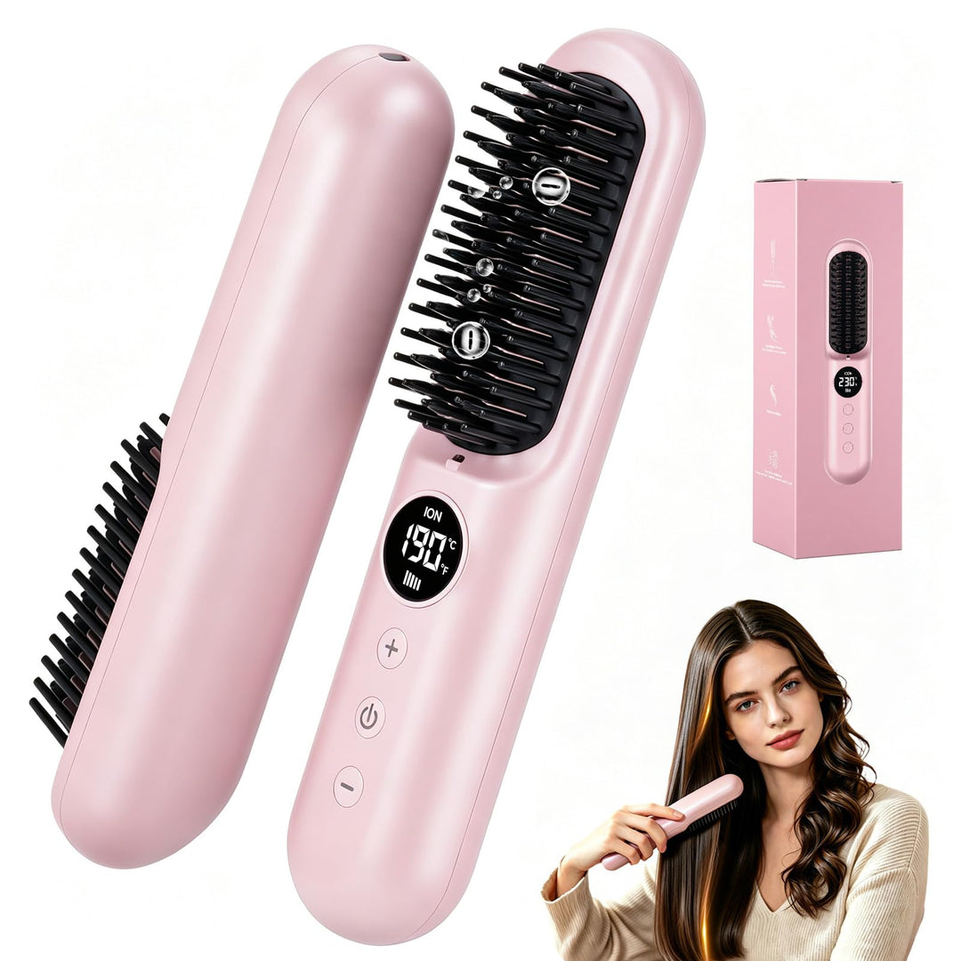 Stylingbürste für Kurze Haar, Kabellos Haarglätter Bürste, 10000mAh | Glättbürste Kabellos mit 10 Te