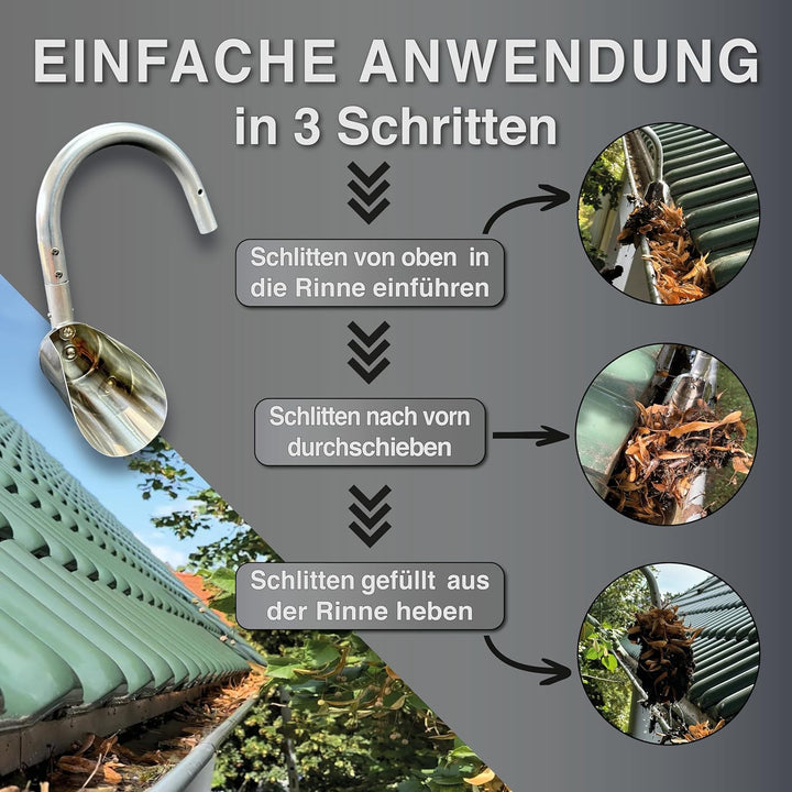FenWi 4m Teleskop Dachrinnenreiniger Set mit Teleskopstange Edelstahl-Schaufel und Dachrinnenbürste
