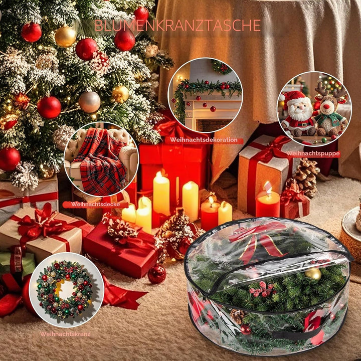 Transparente Aufbewahrungstasche für Weihnachtskranz, Girlande, wasserdicht, Weihnachtsdekoration, O