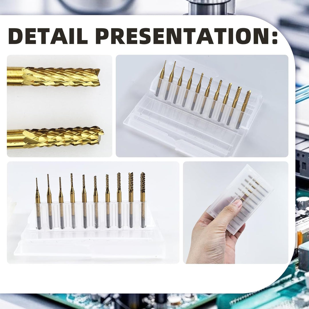 10 Stück Hartmetall Schaftfräser, Titan Beschichtete CNC Fräser Gravur Bits Carving Drill Werkzeuge,