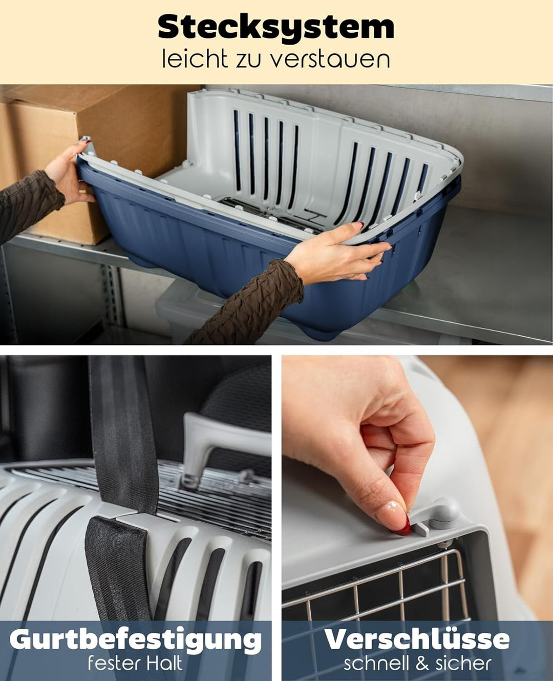 lionto Hundetransportbox aus Kunststoff mit Metallgitter, 58,5x35,5x40 cm, Transportbox mit praktisc