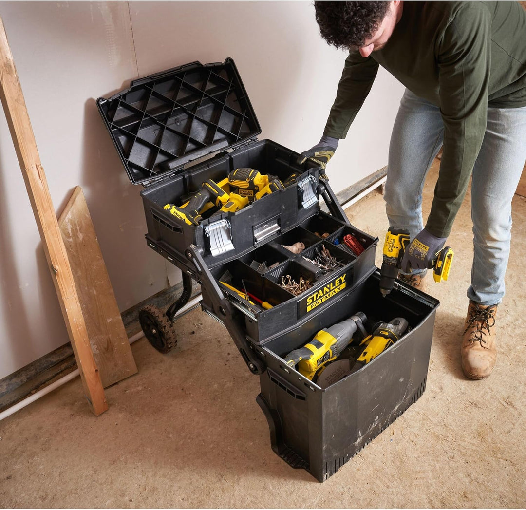 Stanley FatMax Mobile Arbeitsstation (54,9 x 73,3 x 41,3 cm, Schwerlasträder, automatische Sicherhei