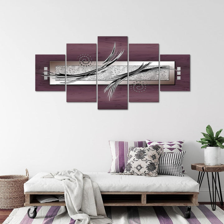 Runa Art - Bilder Abstrakt 200 x 100 cm 5 Teilig XXL Wanddekoration Design Grau Rosa Schwarz 103951c