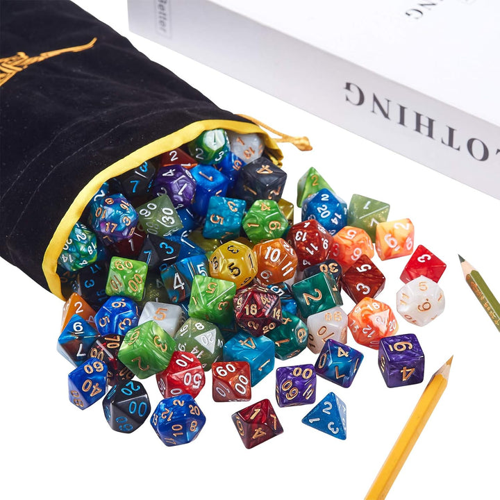 QMAY DND Würfel Set, 140PCS Vieleck Spiel Würfel, 20 Farben Doppel-Farben DND Würfel Rollenspiele Wü