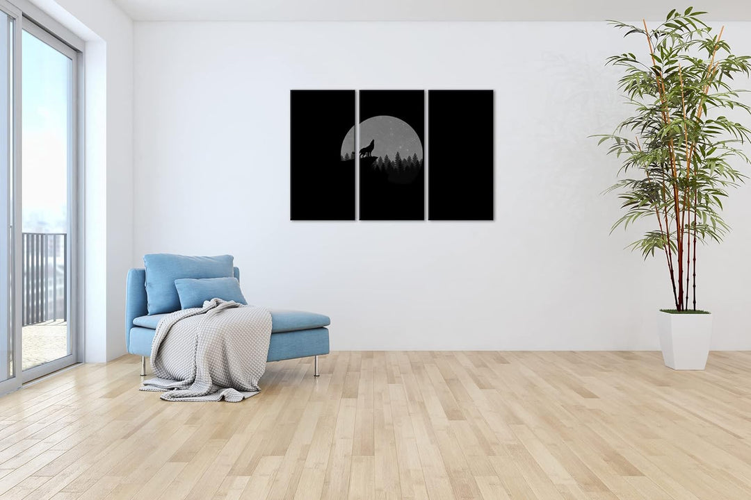 deyoli düsterer einsamer Wolf Format: 3Teilig Effekt: Schwarz&Weiss als Leinwandbild, Motiv fertig g