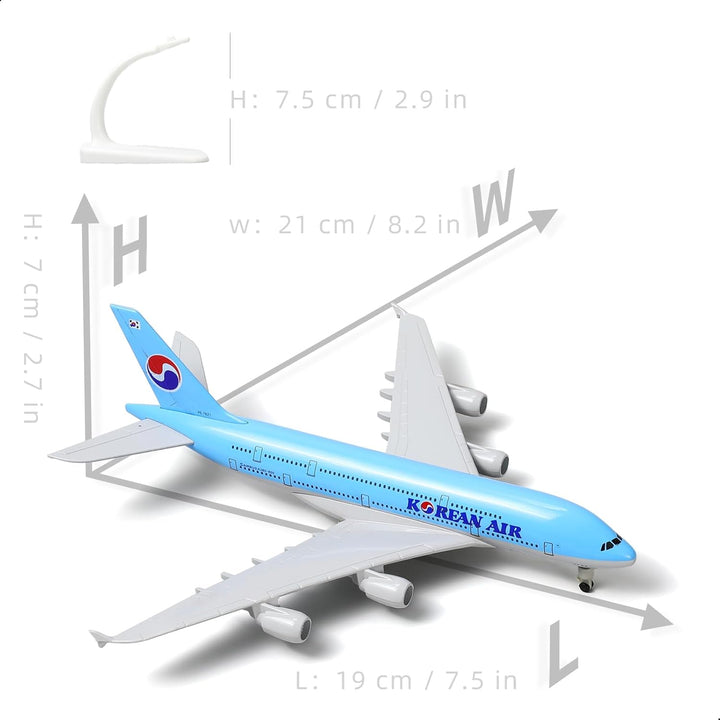 1/300 Metallflugzeugmodell für Korean Air A380 für Airbus A380 Modellflugzeug mit Ständer (7.5 Zoll