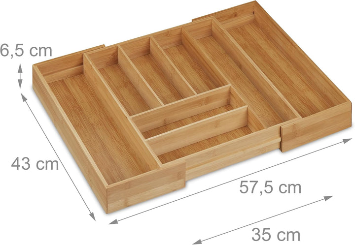Relaxdays Besteckkasten Bambus, ausziehbar, Besteckeinsatz für Schubladen, Schubladeneinsatz HBT 6,