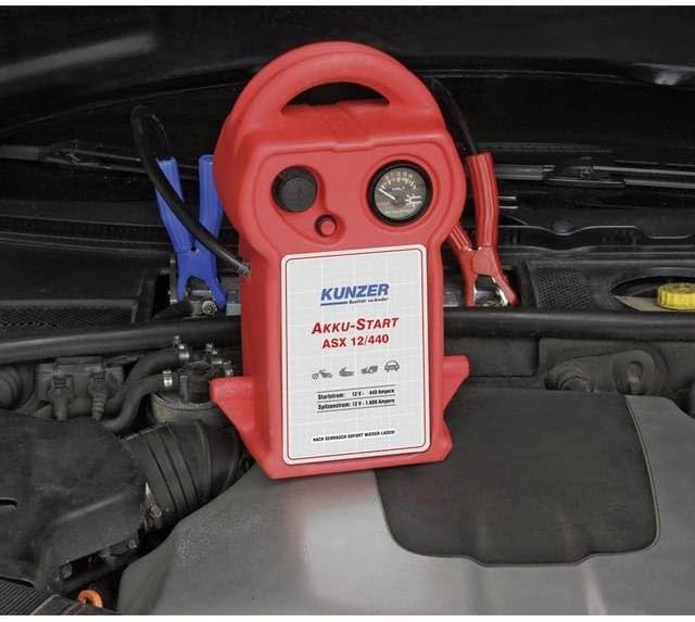 KUNZER ASX 12/440 Akku-Start tragbar 12V 1.600/440 A, Startgerät, Ladekabel | austauschbare AGM Batt