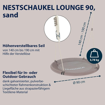 HUDORA Nestschaukel Lounge - Höhenverstellbare Nestschaukel mit 90/110cm Durchmesser für bis zu 150k