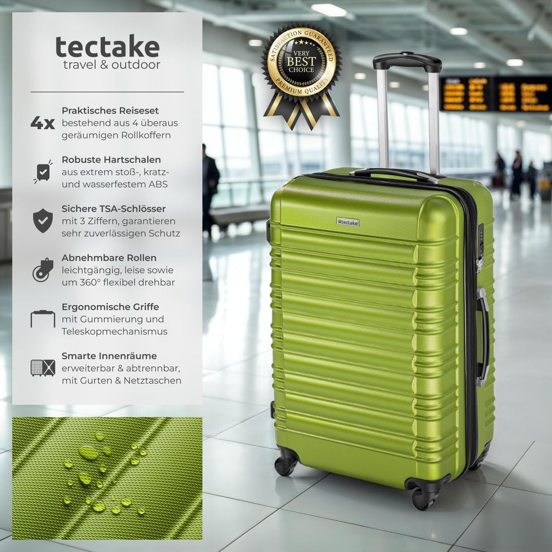 tectake 4 TLG Reisekoffer Set, Hartschalenkoffer Set, Trolley Kofferset, ABS Hartschalen Reisekoffer