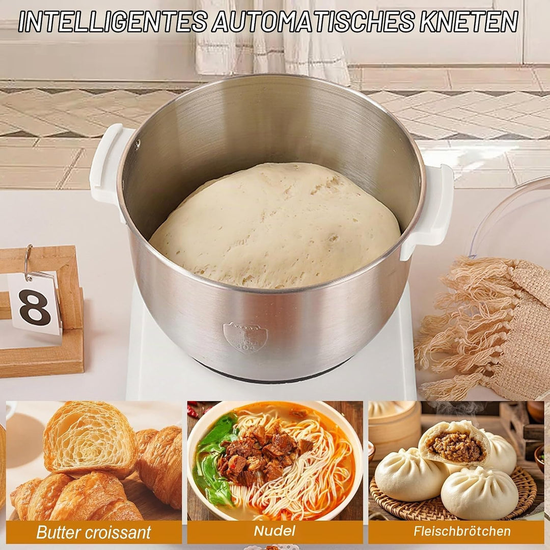 Edelstahl Teigmehl Mixer, 7L Teigknetmaschine mit Fermentierungsfunktion, Edelstahl Teigmaschine mit