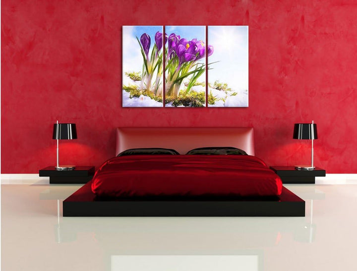 Pixxprint Kunst Frühling florwer Hintergrund / 3-Teilig/Gesamtmass 120cm Leinwandbild bespannt auf H
