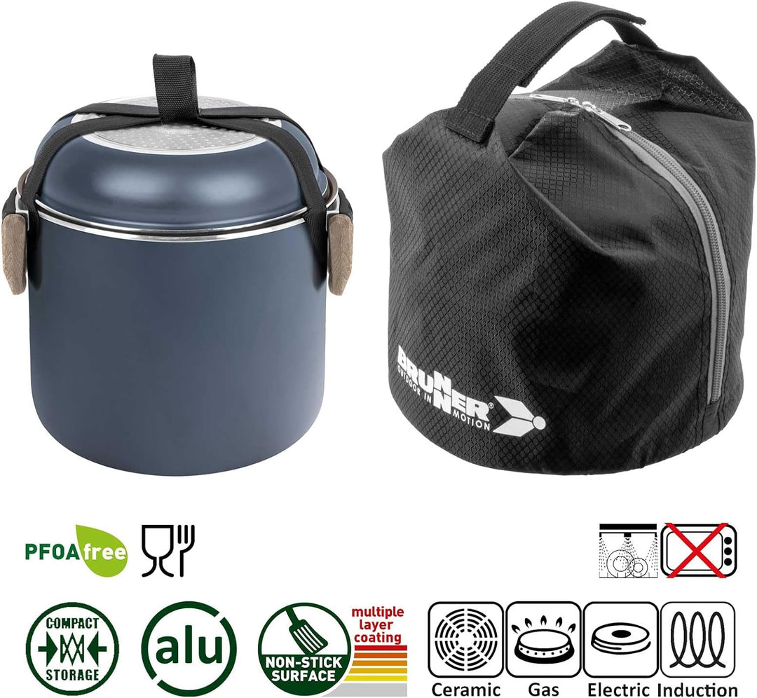 BRUNNER Camping HOHES Kochgeschirr-Set Alu (Töpfe und Pfannen) - ø 18, 20, 22 cm TORRALTA Vakublock