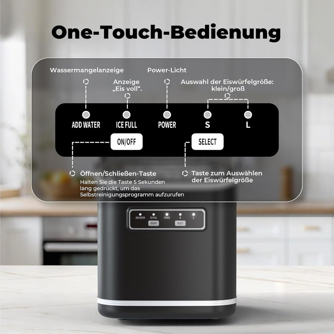 Eiswürfelmaschine, Acmeenjoy Eiswürfelbereiter Ice Maker 9 Eiswürfel in 6-8 Minuten, 12 KG in 24 H,