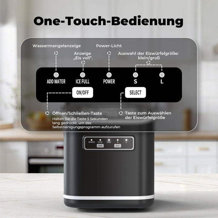 Eiswürfelmaschine, Acmeenjoy Eiswürfelbereiter Ice Maker 9 Eiswürfel in 6-8 Minuten, 12 KG in 24 H,