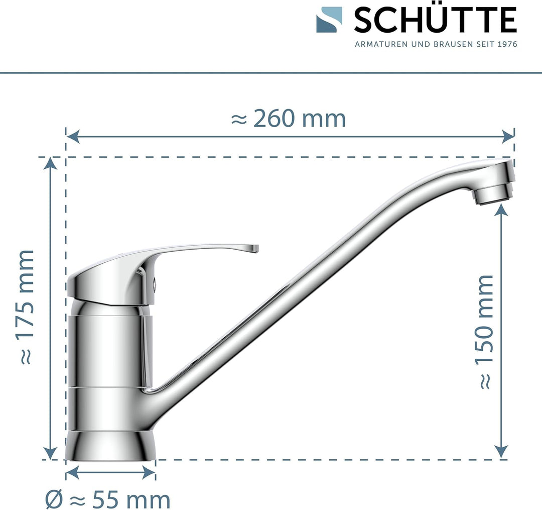 SCHÜTTE 35490 CELLINO Niederdruck-Küchenarmatur 360° schwenkbar, Wasserhahn für die Küche mit Anti-N