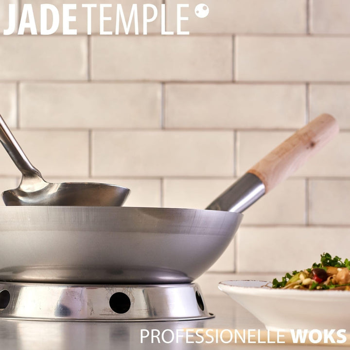JADE TEMPLE Wok aus Carbonstahl mit 30 cm Durchmesser, mit rundem Holzgriff, Grau Durchmesser 30 cm
