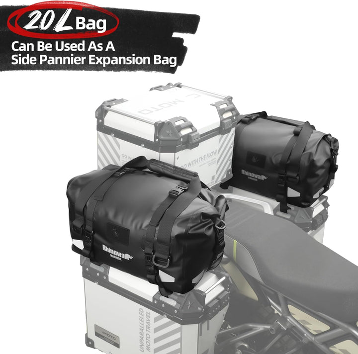 Rhinowalk Motorrad Hecktasche 20L – 100% wasserdichte Satteltasche mit Rolltop-Magnetverschluss, als