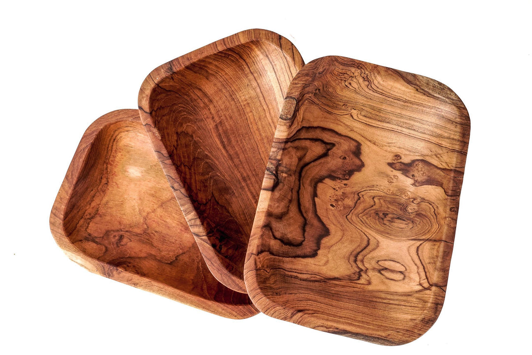 Windalf Viereckige Holzschale FILI 20 cm Obstschale Dekotablett Vorspeisenteller Brotschale Handarbe