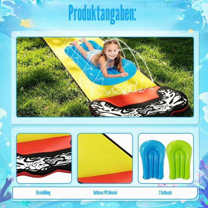480*70CM Wasserrutsche Garten Für Kinder, Wasserrutsche Outdoor Sommer Rasen Mit 2 Bodyboards, Singl