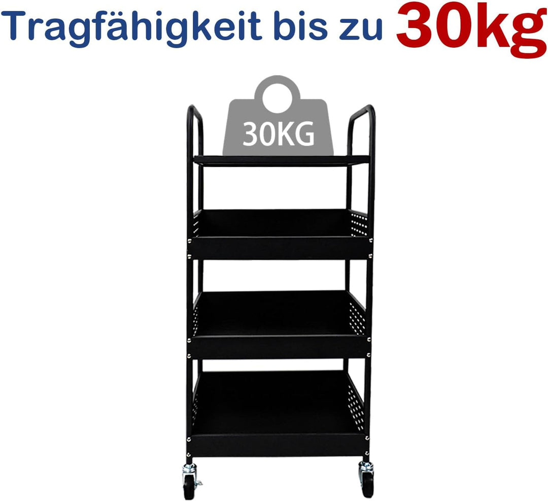 4-stufiger Küchenwagen aus Eisen,30 kg Lastlager,mit mit 360 ° Rotierende Räder|Stabiler Metallwagen