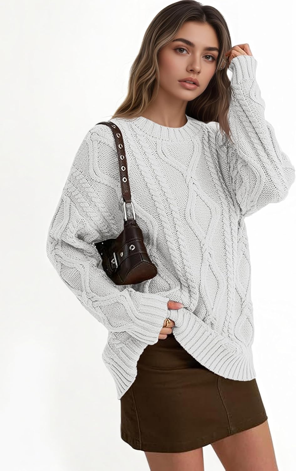 Saodimallsu Damen Pullover Rollkragen Oversized Fledermaus Langarm Sweatshirt Lose Grobstrick Casual