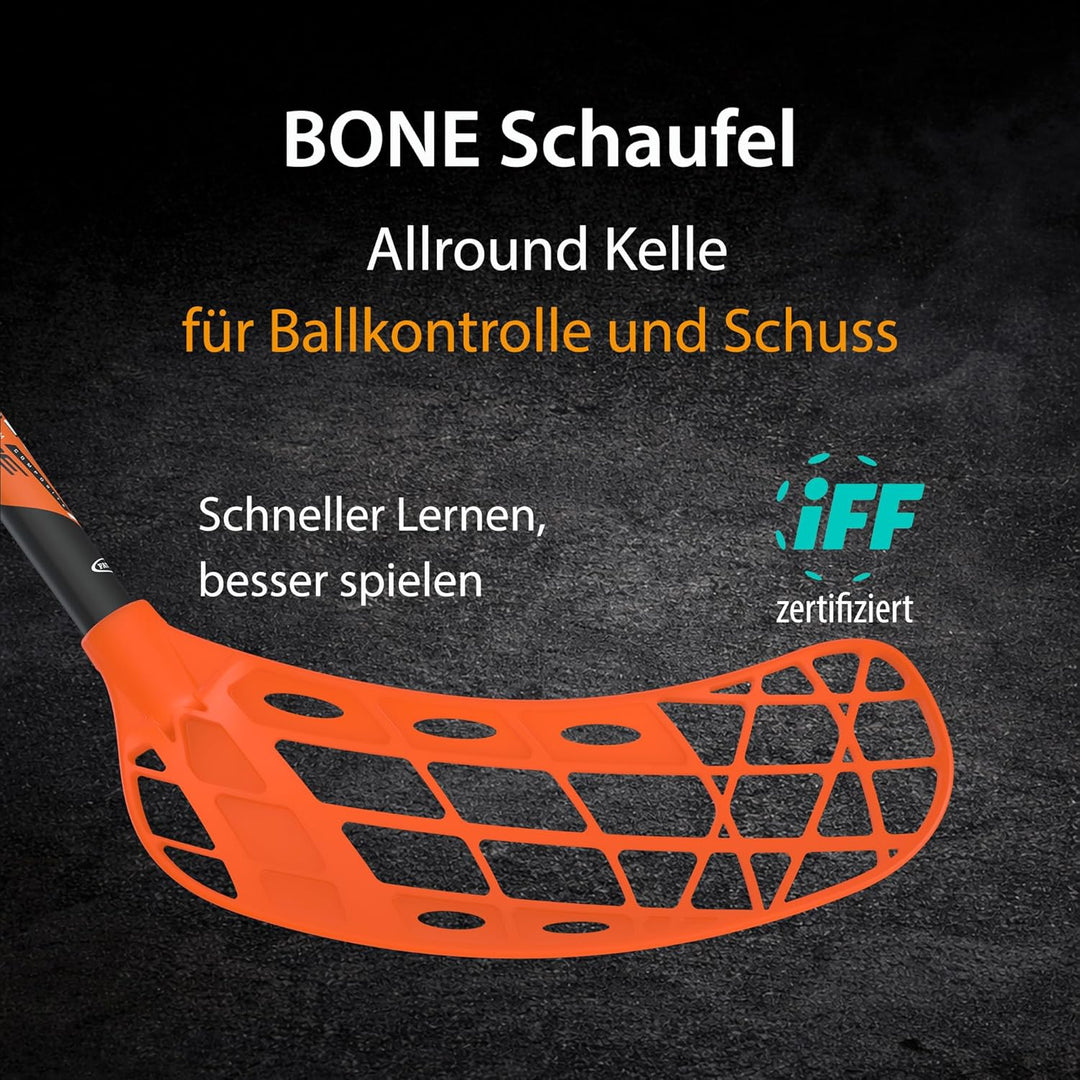 FAT PIPE Floorball Schläger Unihockey Stock 'Zack 33 Bone ORANGE' - IFF Zertifiziert Rechte Hand obe