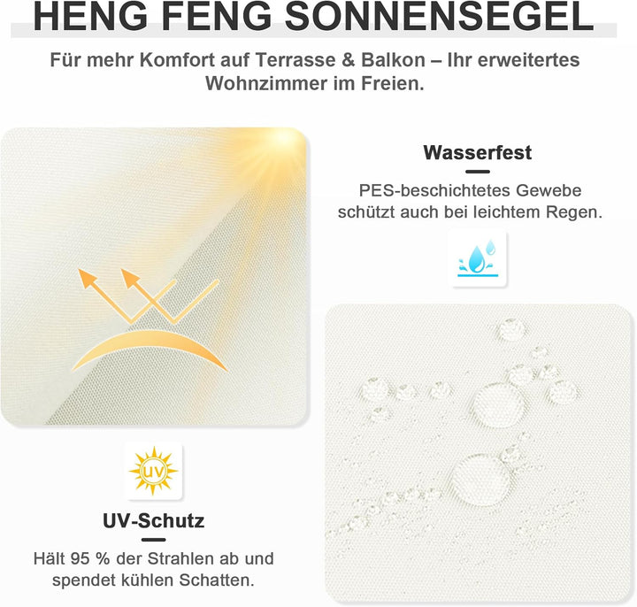 HENG FENG Sonnensegel 3x3x4.25m Dreieckig Wasserdicht mit 95% UV-Schutz Sonnenschutz für Garten Terr