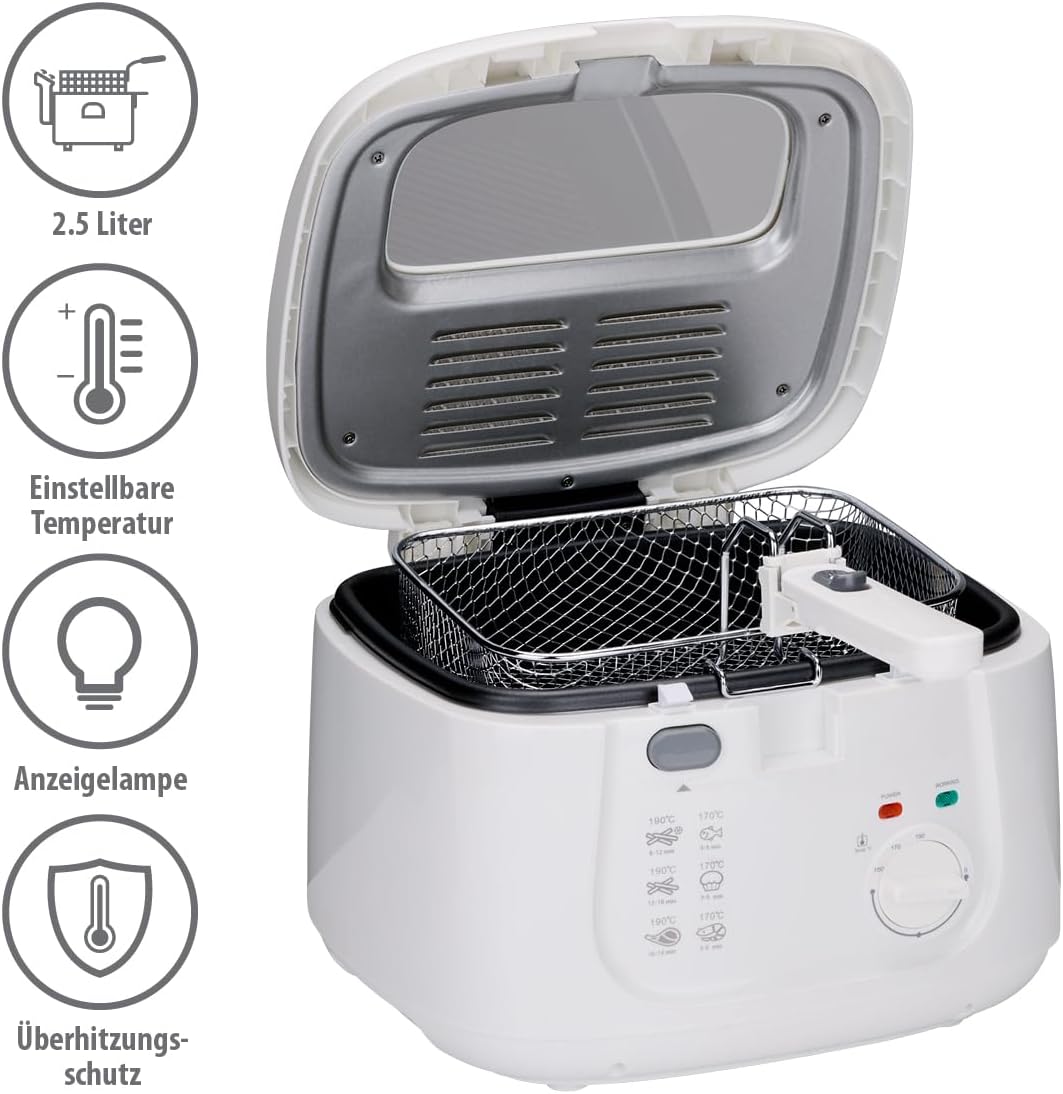 alpina Friteuse 2,5L DF-165 - Friteuse mit Fett 1800W - Einstellbare Temperatur bis 190°C - für 2 bi