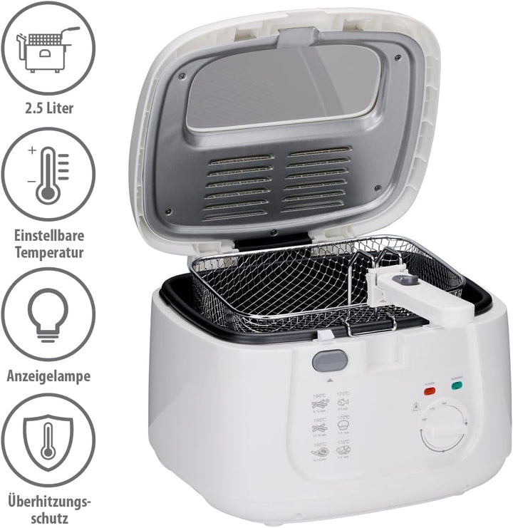 alpina Friteuse 2,5L DF-165 - Friteuse mit Fett 1800W - Einstellbare Temperatur bis 190°C - für 2 bi