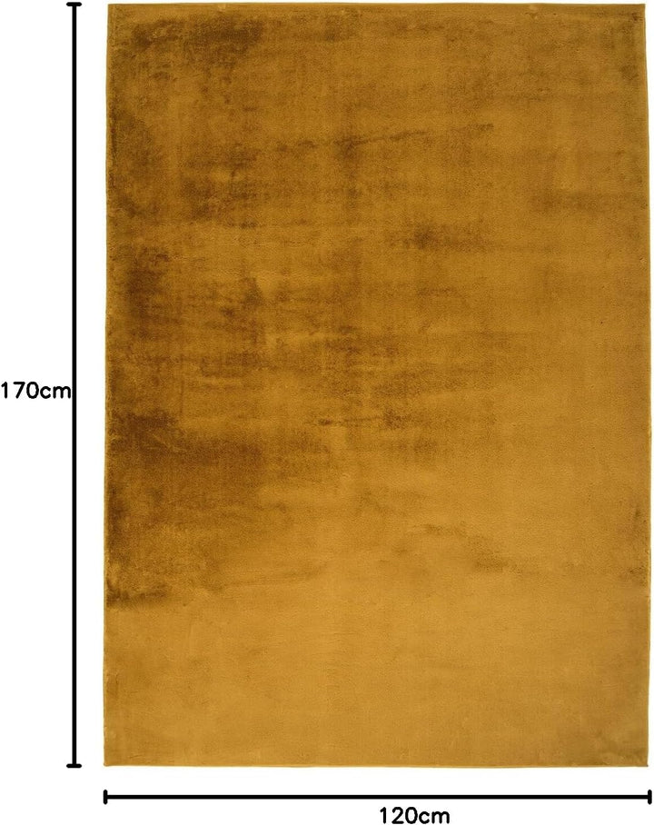 carpet city Hochflor Teppich Wohnzimmer - Einfarbig Amber, bernsteinfarbend - 120x170 cm - Super Sof
