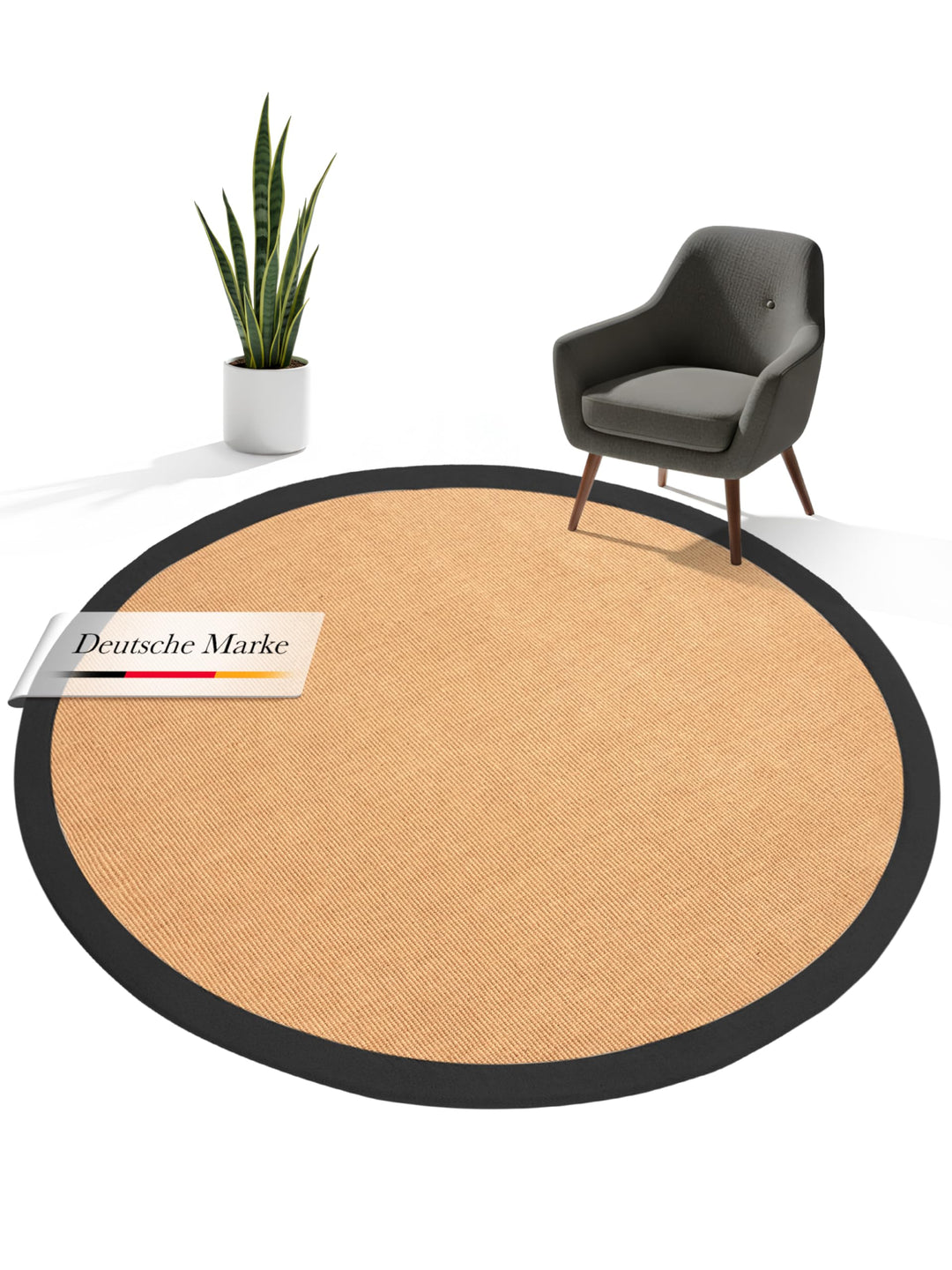 carpetfine Sisalteppich Rund Schwarz Ø 80 | Moderner Teppich für Wohn- und Schlafzimmer Ø 80 cm Schw