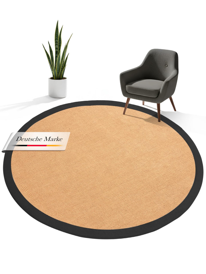 carpetfine Sisalteppich Rund Schwarz Ø 80 | Moderner Teppich für Wohn- und Schlafzimmer Ø 80 cm Schw