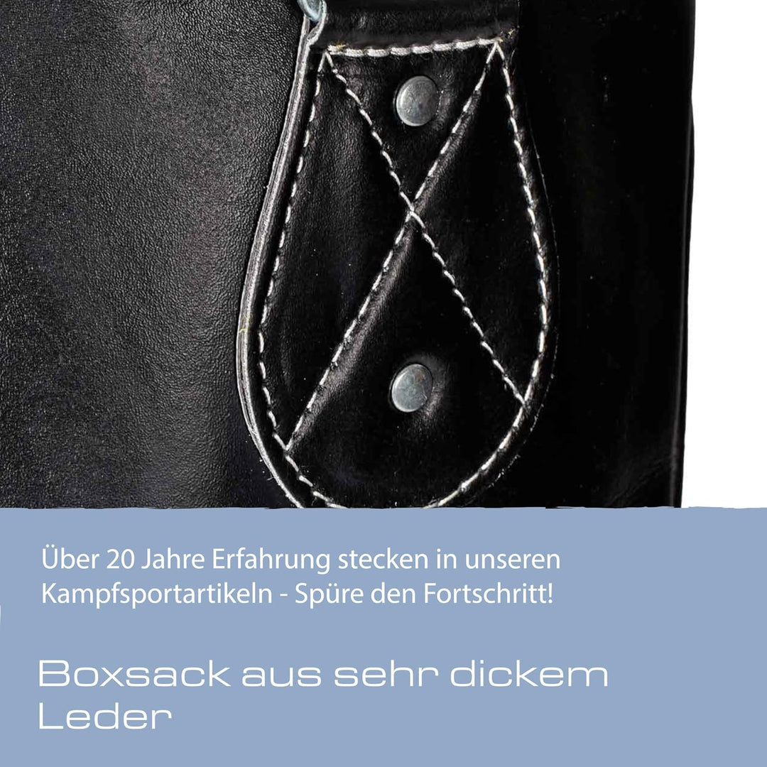 Ju-Sports Boxsack hängend Ø 35cm I Sandsack Echt Leder Profi für das Box Training I Sehr stabil mit