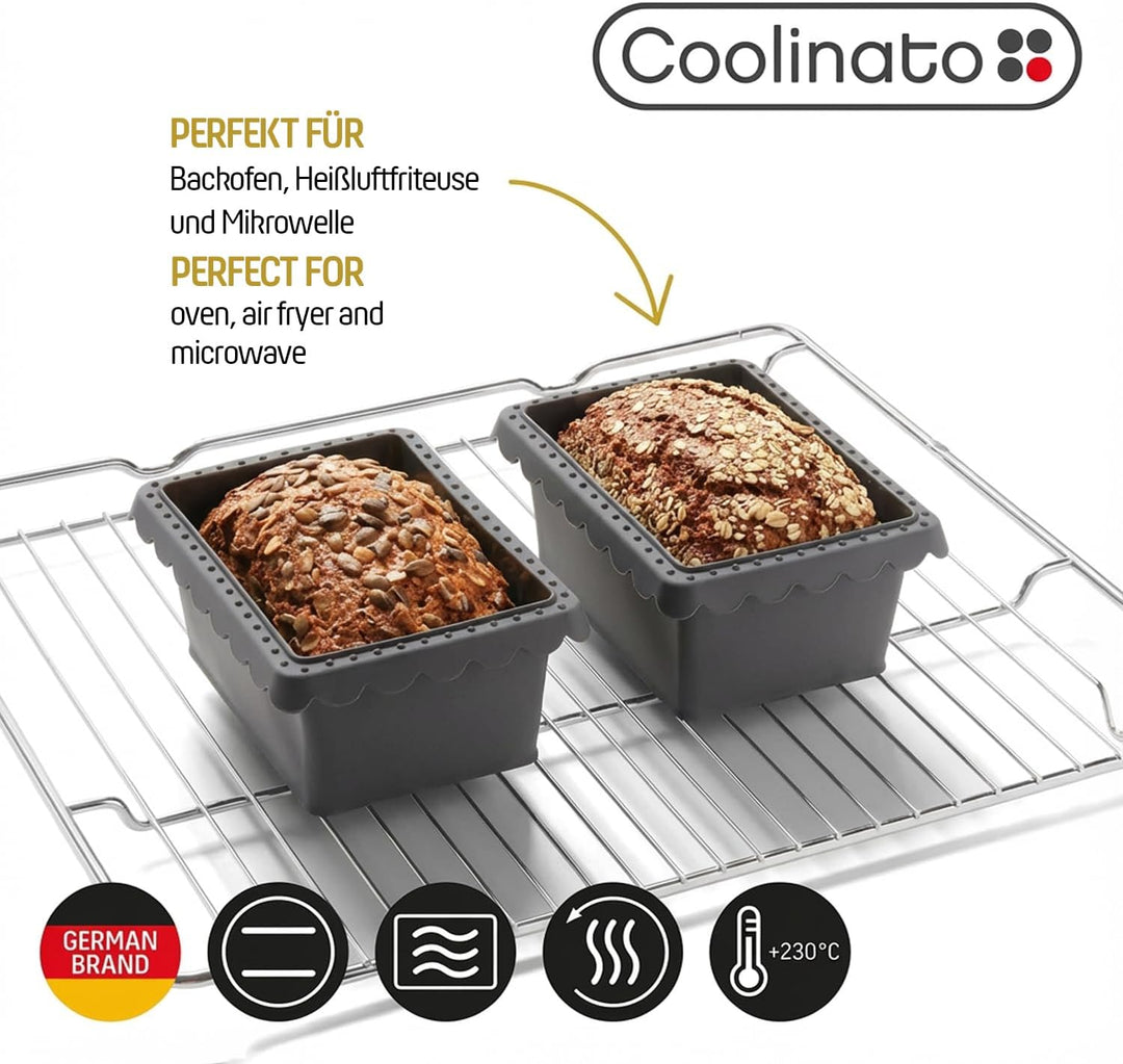 Coolinato - Mini Brotbackform 550g aus hitzebeständigem Platinsilikon Set 2er grau 17x13x7,5cm - Sil
