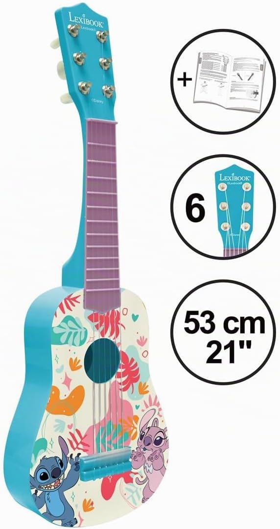 Lexibook, Disney Stitch, Meine erste Kinder-Gitarre, 6 Nylonsaiten, 53 cm, Inklusive Anleitung, Blau