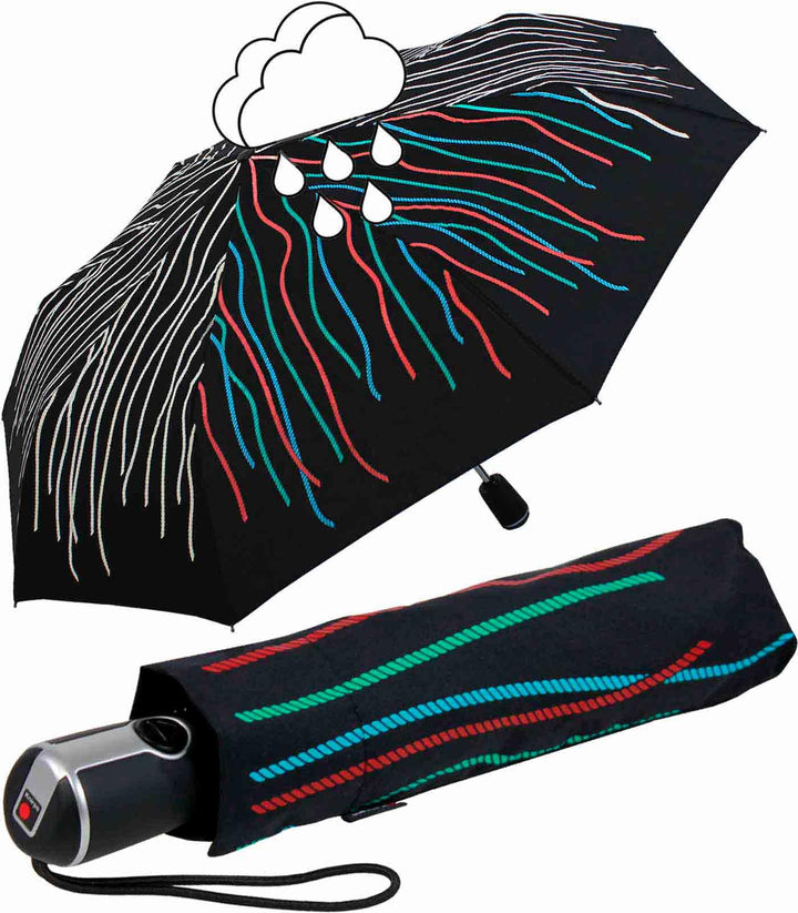 Knirps Damen Regenschirm Large Duomatic Schwarz Wet Print, Schwarz Wet Print