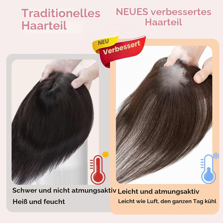 S-noilite Haar Toppers Echthaar Dunkelbraun - Toupet für Frauen mit Wispy Pony 100% Echthaar Clip in