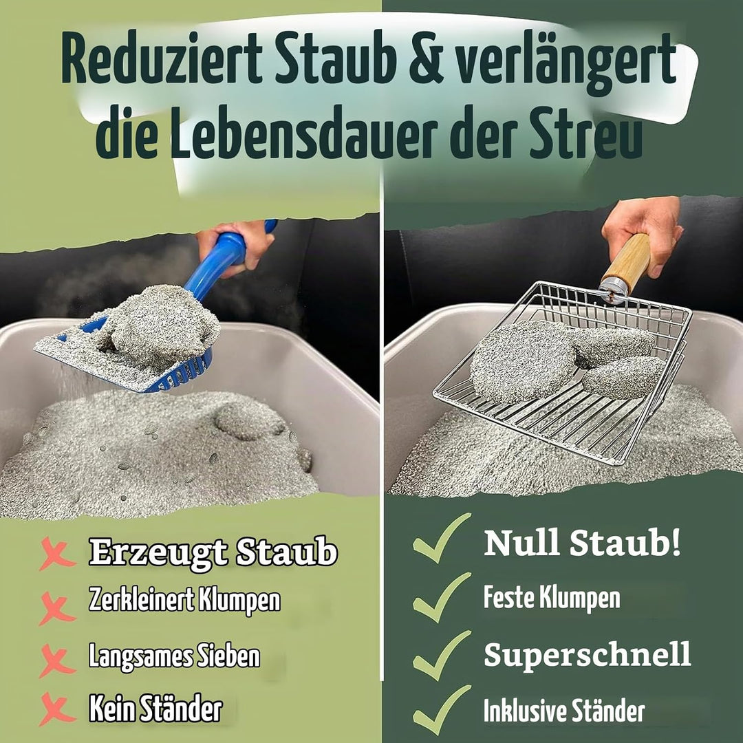 Wubushan Katzenstreuschaufel mit behälter, Katzenklo Schaufel Metall mit Halterung, Katzenstreu Scha