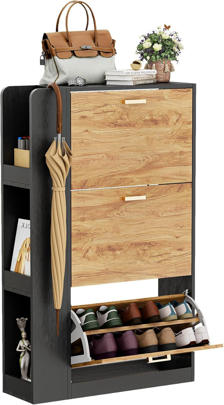 Schuhschrank mit 3 Klappen Schmal Schuhschrank mit 3 Flip-Schuhregal und 3 Ablagefächer platzsparend