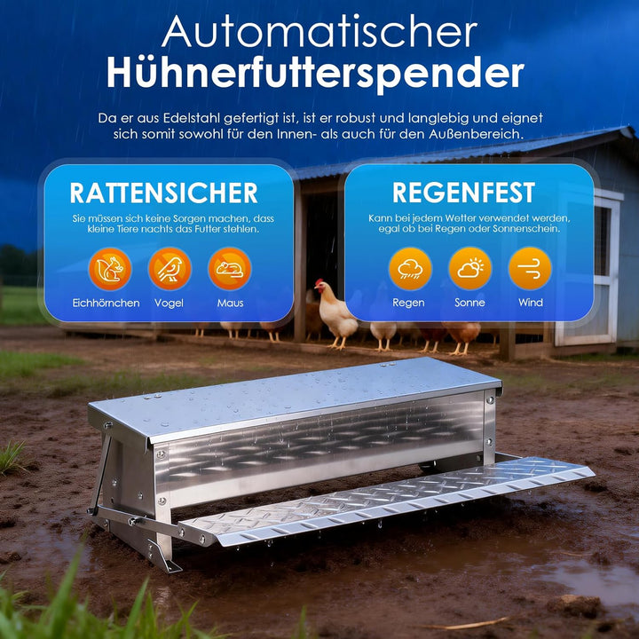 Futterautomat HüHner 5kg HüHnerfüTterung Aus Verzinktem Stahl mit Automatisches Pedal, Wasserdichte